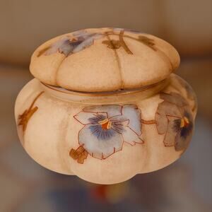 1885 DRESSER JAR W Blue Floral Mt. Washington Smith Bros. Soft Romantic Look